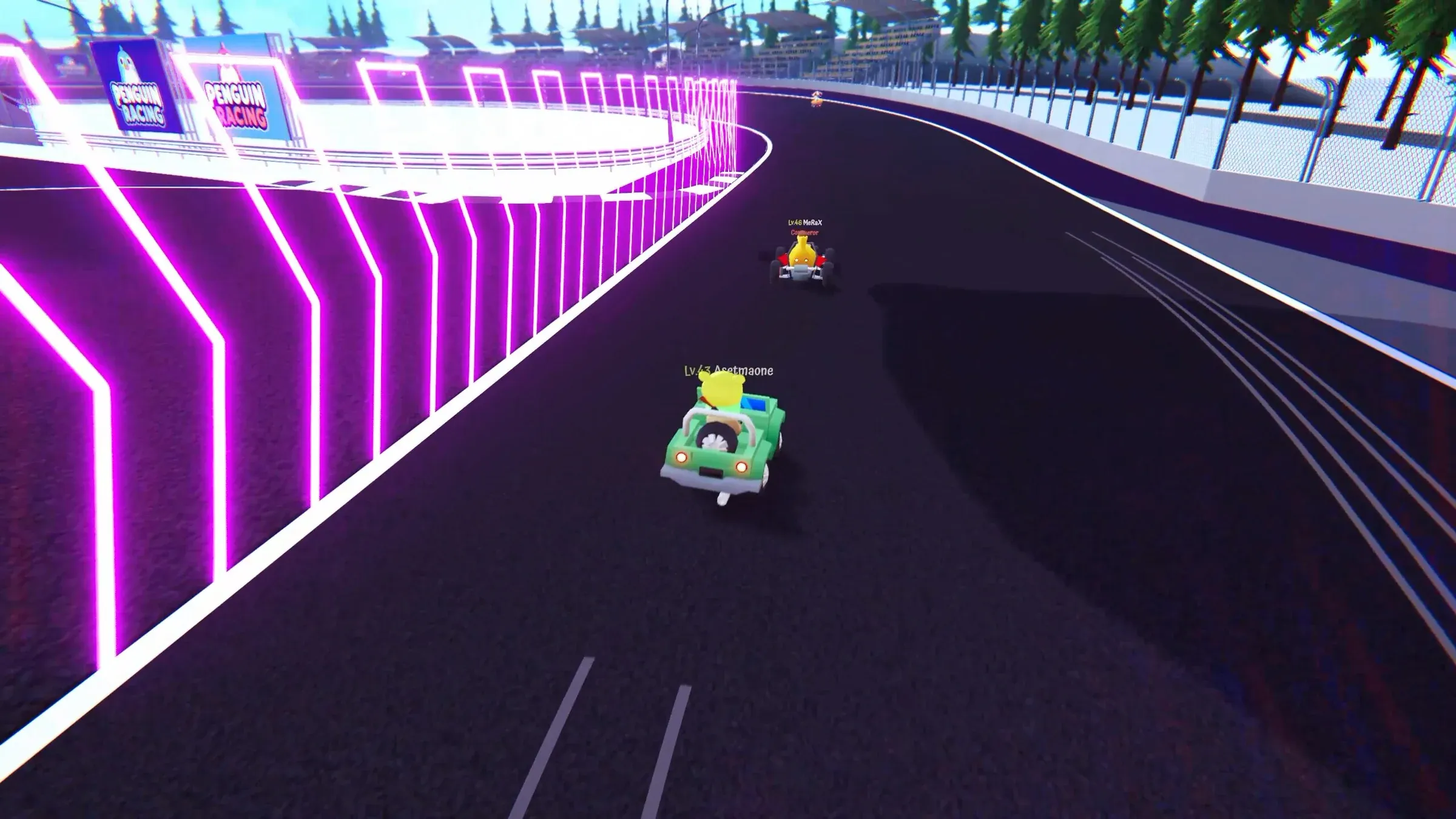 Neon ışıklar altında kart yarışı